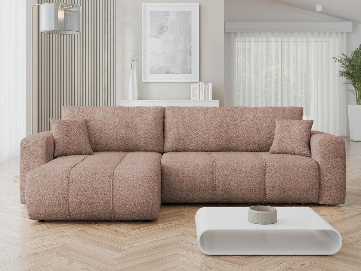 ECKSOFA Furyn Maxi Boucle - Hellbraun/Schwarz, Holzwerkstoff/Kunststoff (274/145cm) - MIRJAN24