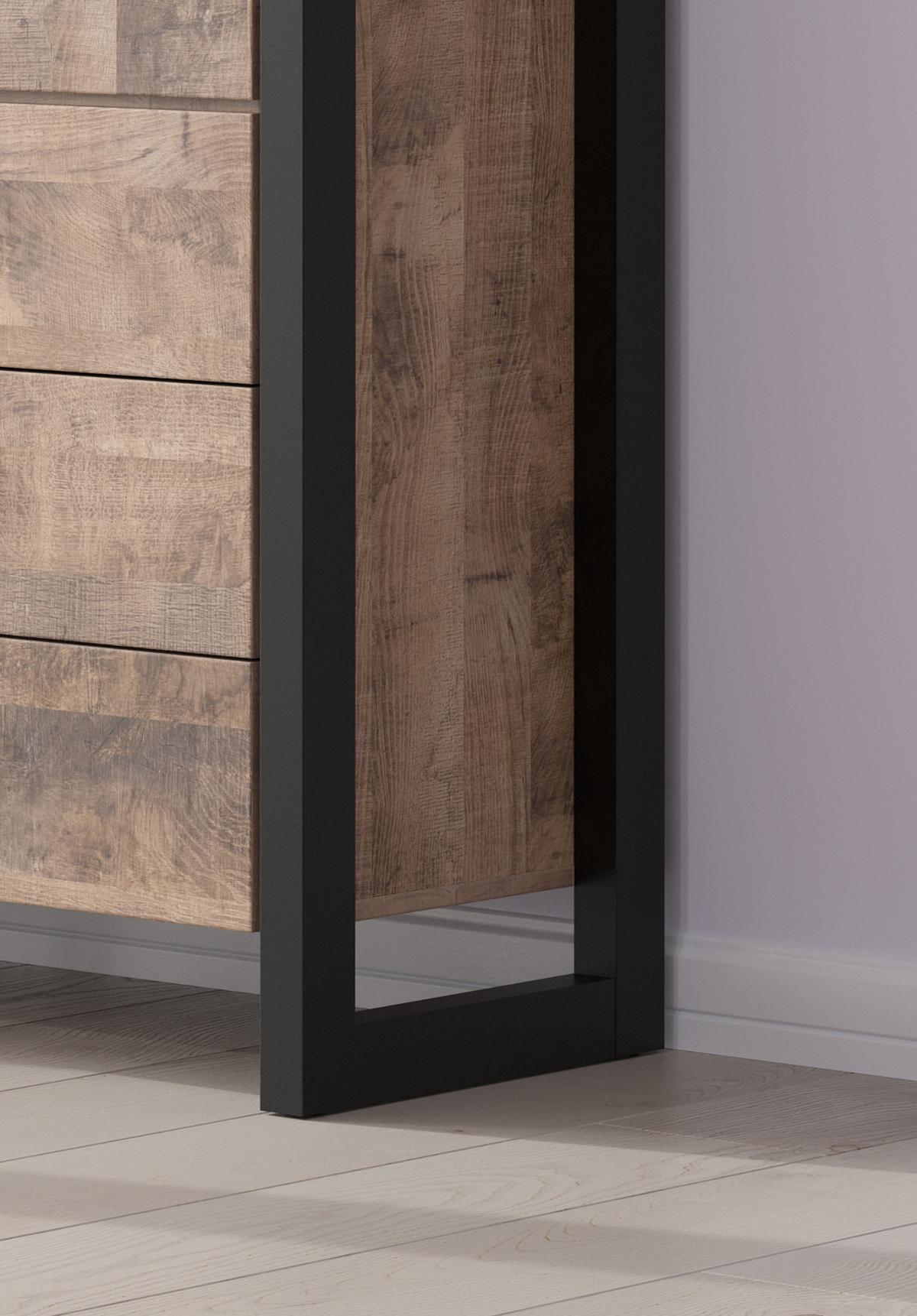 SIDEBOARD Eiche Tabak, schwarz 214 x 86 cm, Kommode mit viel Stauraum - Eichefarben/Schwarz, Holzwerkstoff/Kunststoff (214/86/45cm) - Top.Furn