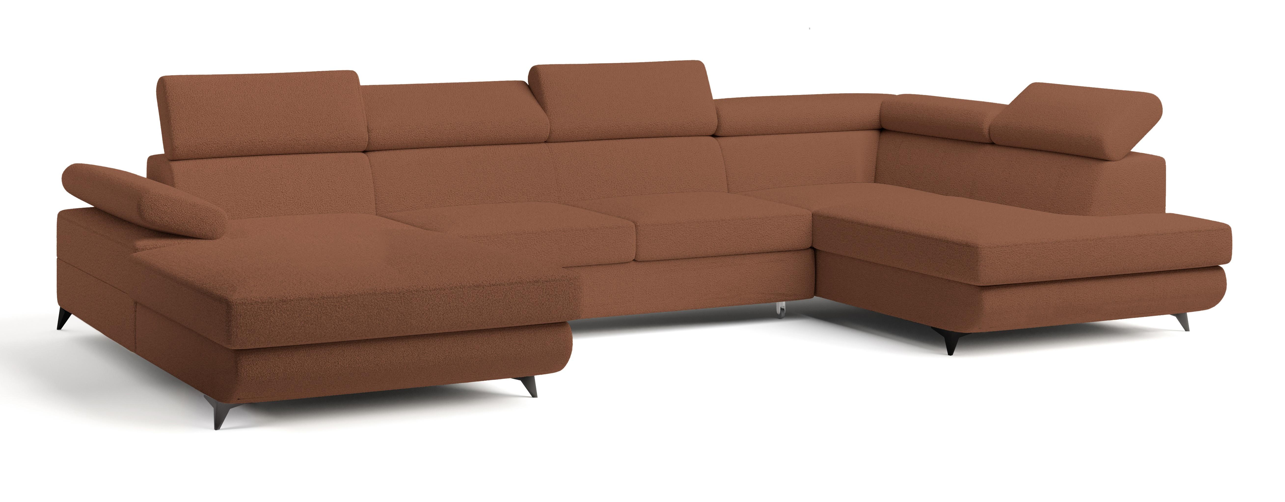 WOHNLANDSCHAFT RUBANO R-S Kupferfarben Boucle-Stoff mit Schlaffunktion - Kupferfarben, Holz (339/89/190cm) - MASSENO