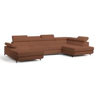 WOHNLANDSCHAFT RUBANO R-S Kupferfarben Boucle-Stoff mit Schlaffunktion - Kupferfarben, Holz (339/89/190cm) - MASSENO