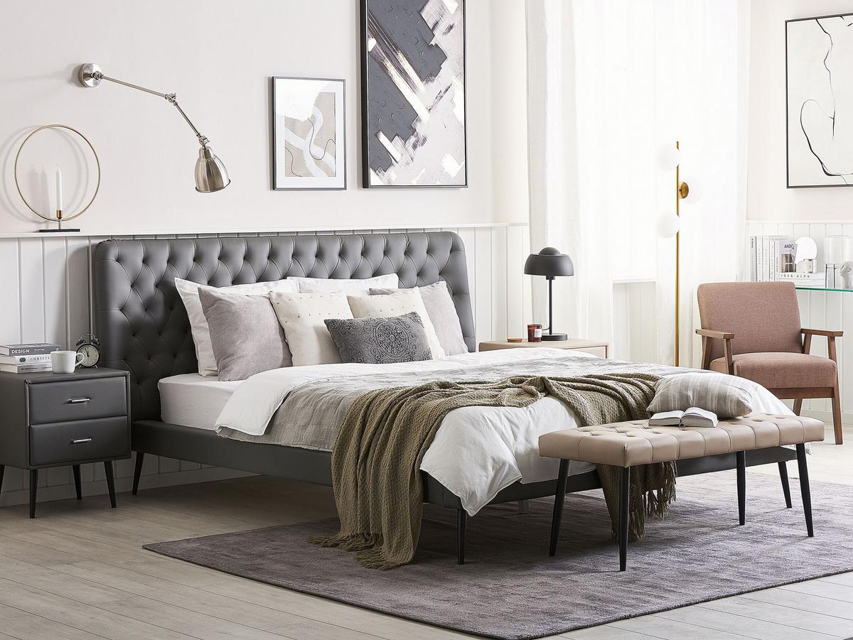 BETT 160/200cm Grau Essonne - Grau, Textil (160/200cm) - Beliani