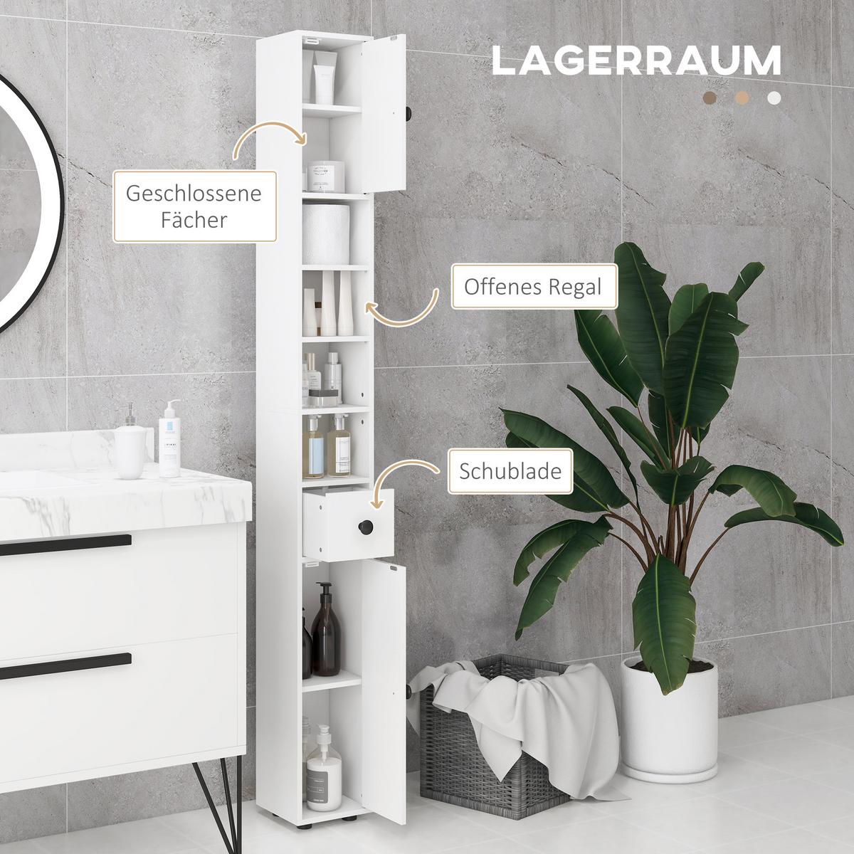 BADEZIMMERSCHRANK Spanplatte Weiß - Weiß, Karton (20/180/20cm) - Kleankin