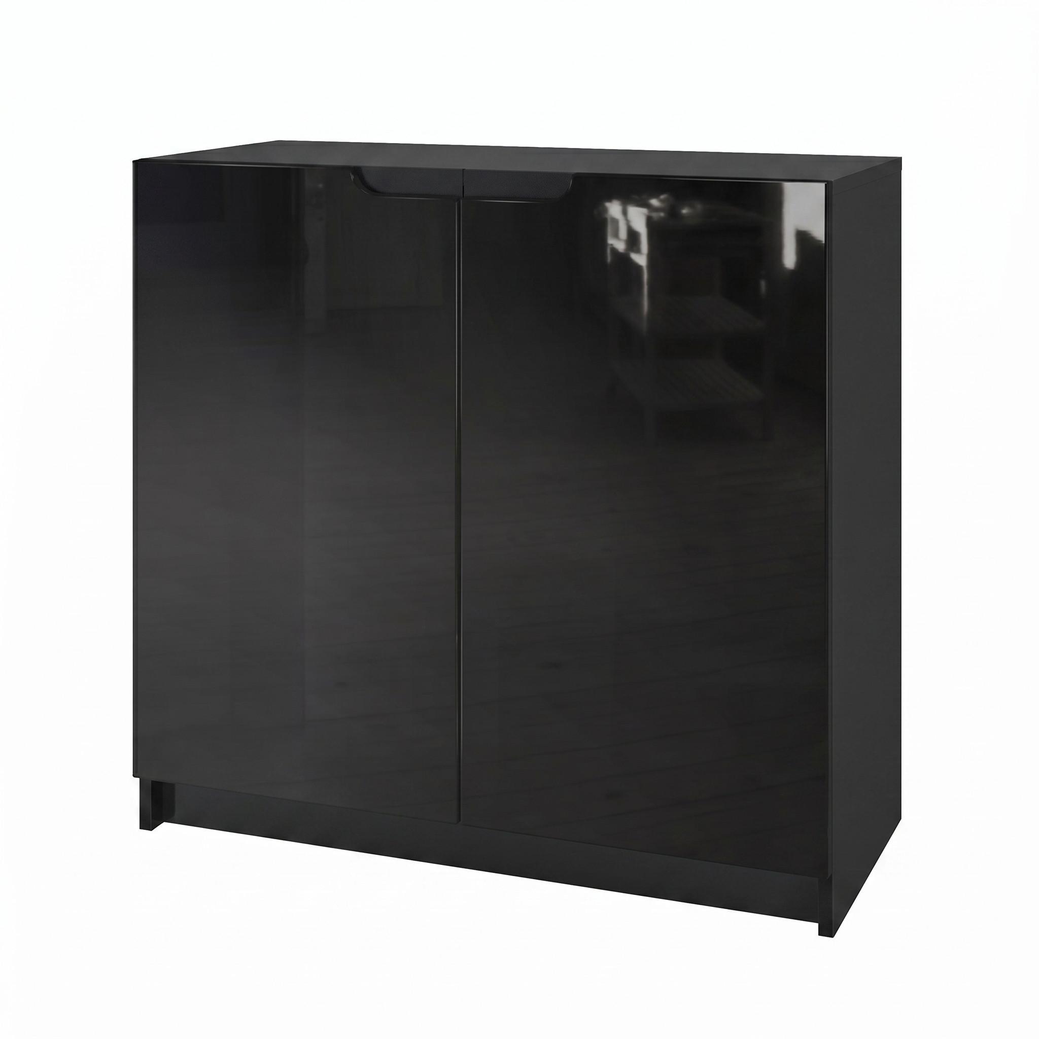 KOMMODE Logan Fronten in Schwarz Hochglanz - Schwarz Hochglanz, Holzwerkstoff (82/78/37cm) - Vladon