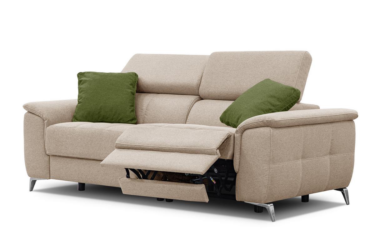 SOFA PLAUEN 3-Sitzer mit 2 Relaxfunktionen, beige - Beige/Silberfarben, Holzwerkstoff/Textil (214/83/105cm) - Wozimo