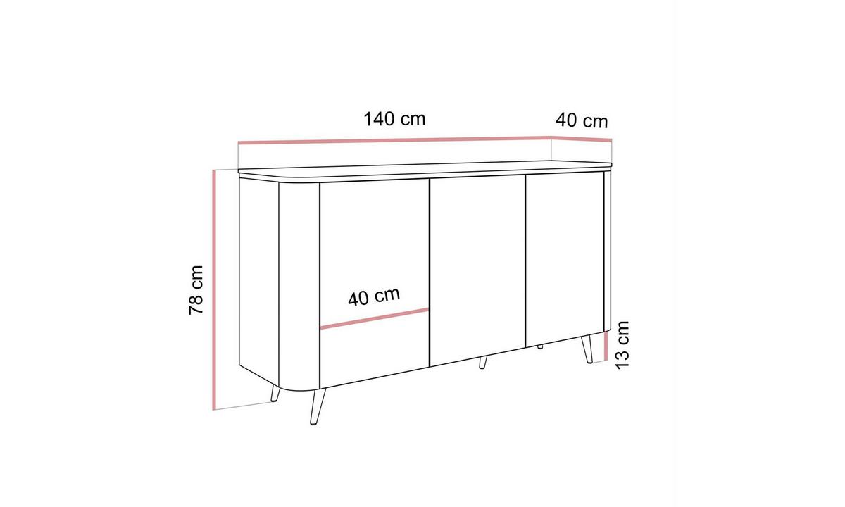 KOMMODE AVELINE 140/40/78 cm mit LED-Beleuchtung Kaschmir - Kaschmir/Goldfarben, Holzwerkstoff (140/78/40cm) - Lookway