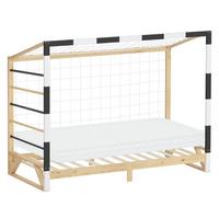 KINDERBETT Fußballtor mit Matratze 90 x 200 cm Schwarz-Weiß Kiefernholz - Naturfarben, Holz (90/200cm) - ML-DESIGN