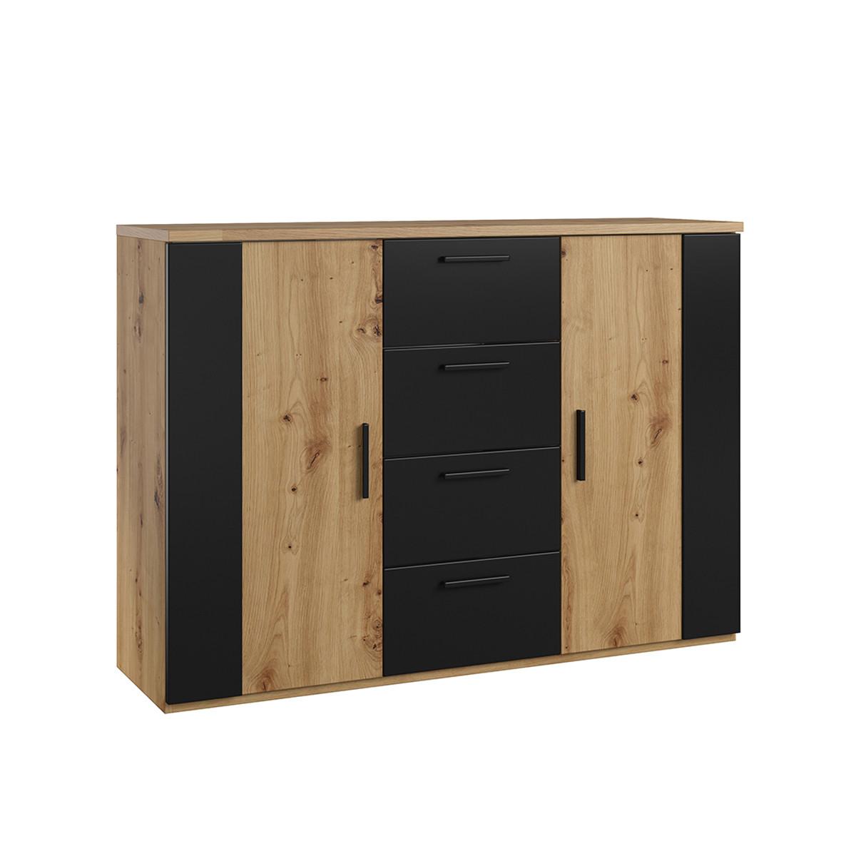 KOMMODE Alec Holz und Schwarz - Schwarz, Holzwerkstoff (132/94.1/40cm) - Petits-meubles