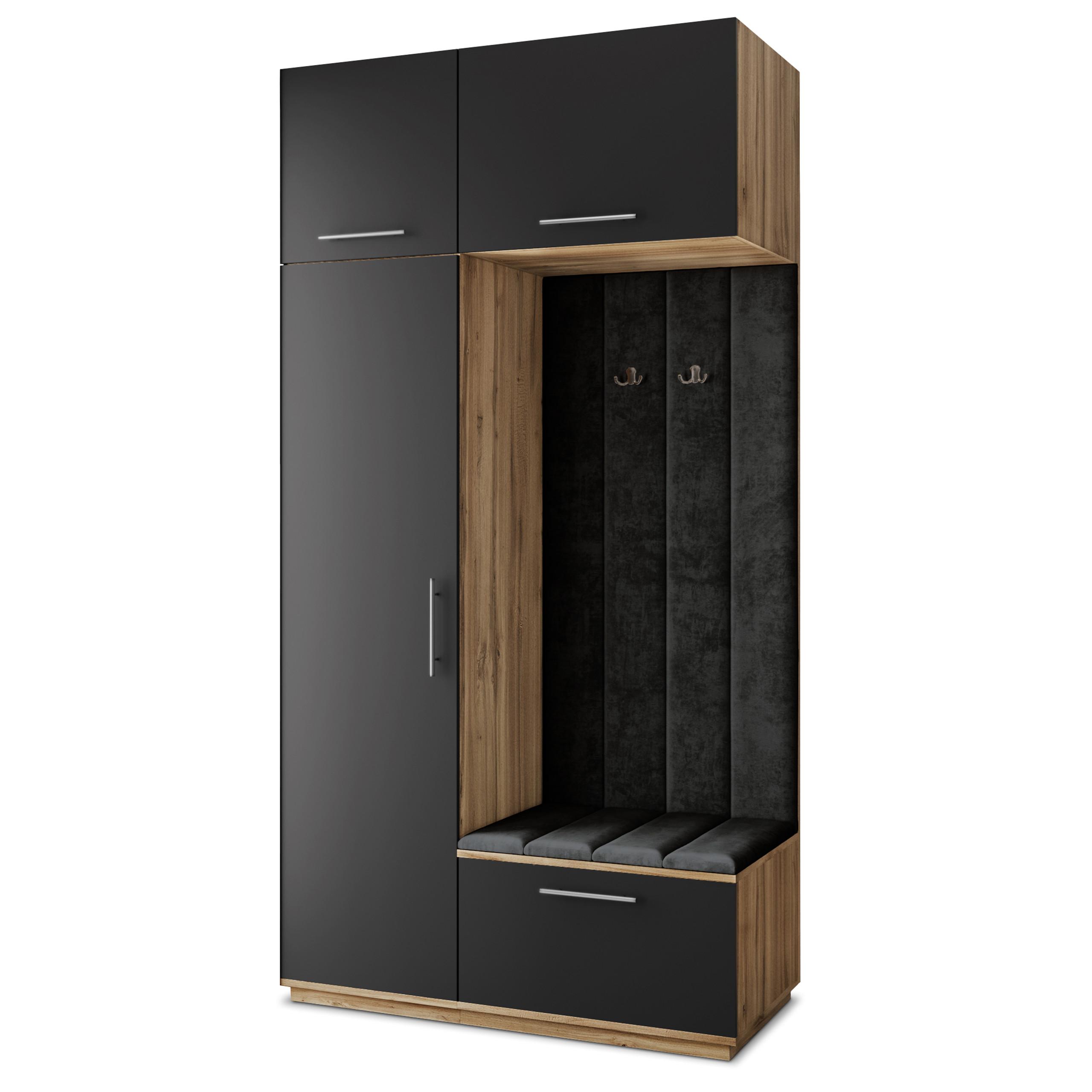 GARDEROBENSCHRANK REMA 120/240/60 cm Modern Eiche Wotan - Eiche Wotan/Schwarz, Holzwerkstoff (120/240/60cm) - MASSENO