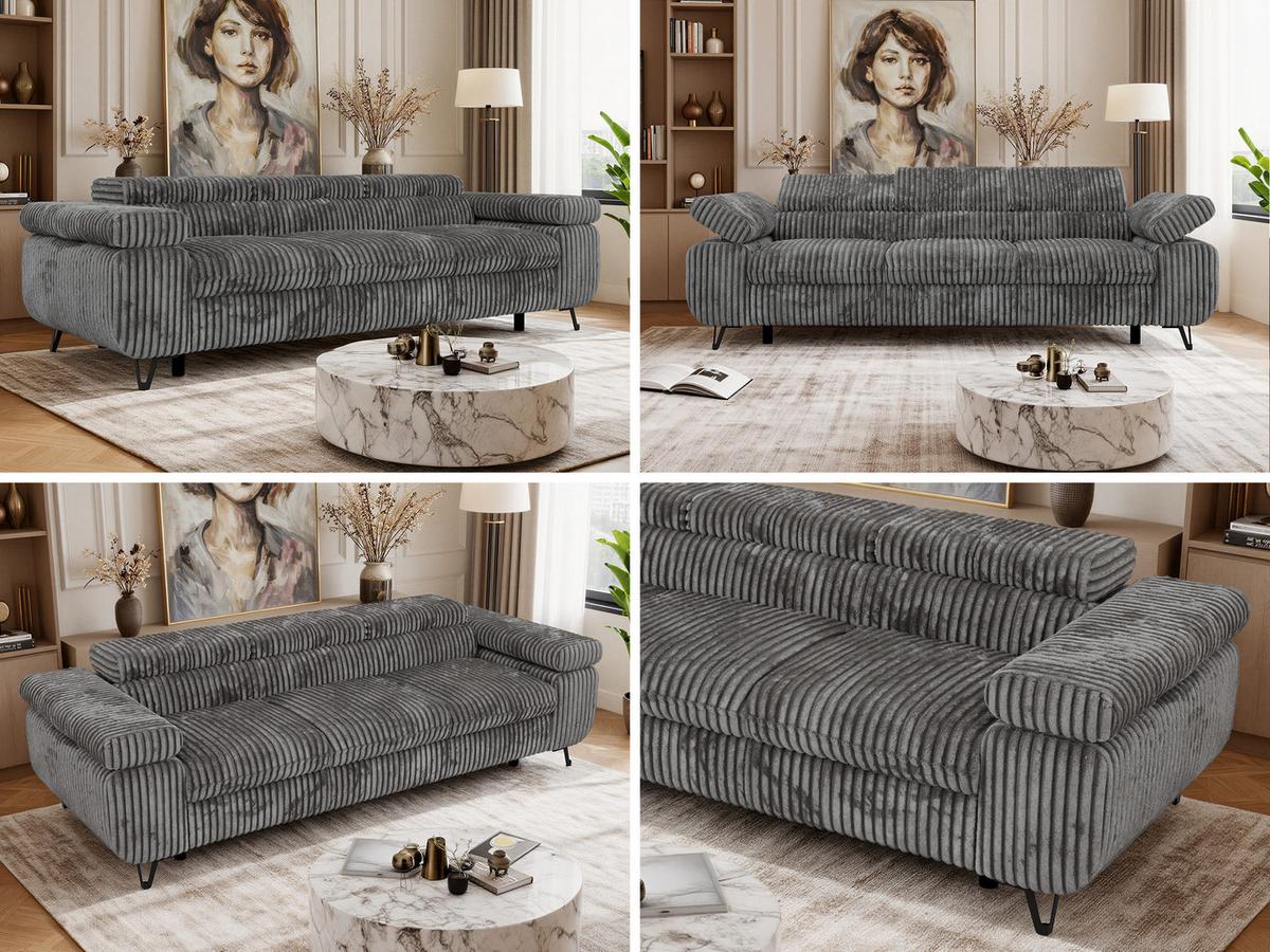 3-SITZER SOFA PETER - Grau Cord - Schwarz/Grau, Textil/Metall (262/76/99cm) - MKS