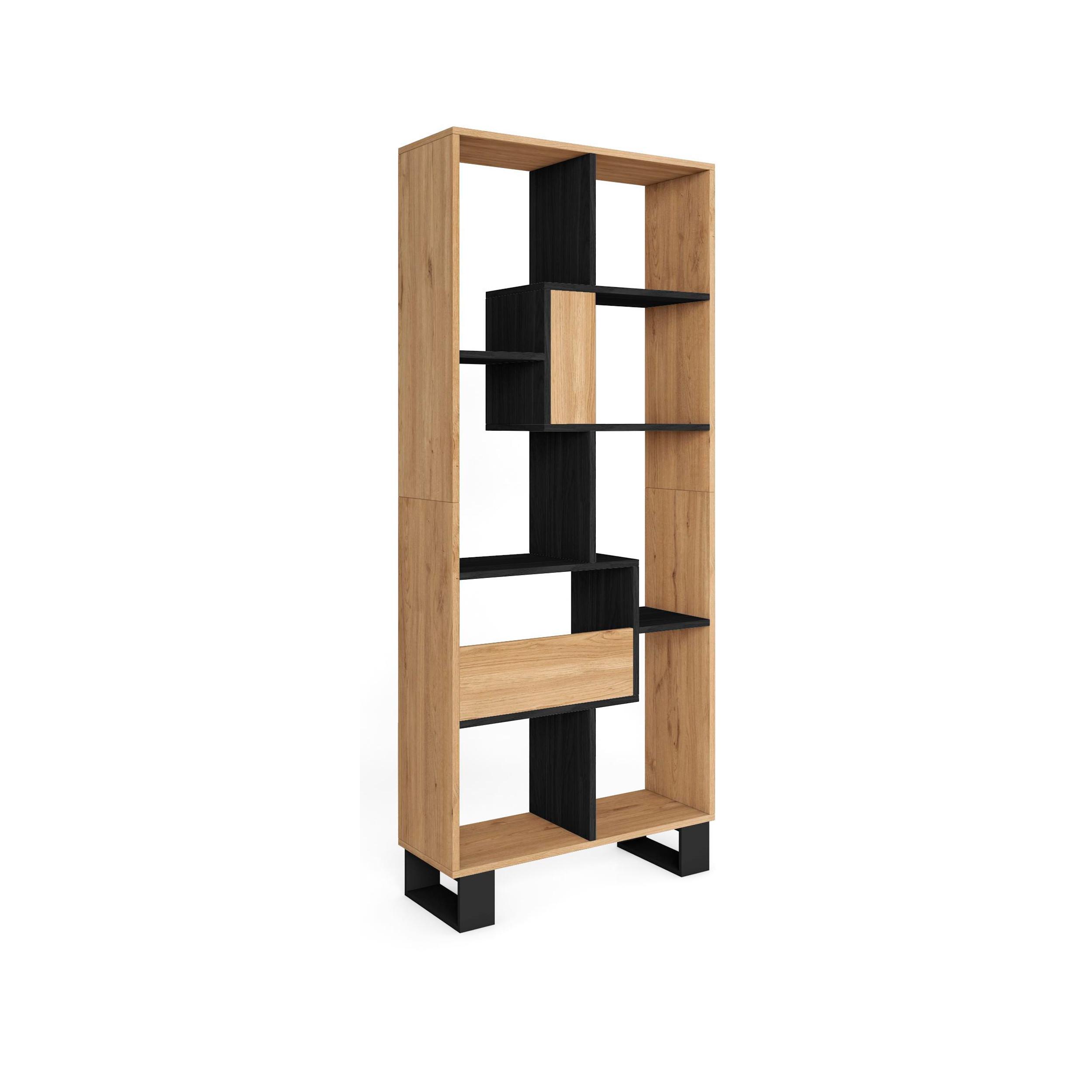 REGAL Bibliothek, Eiche und Schwarz, 67/31/174cm - Eichefarben/Schwarz, Holzwerkstoff (67/174/31cm) - Skraut Home