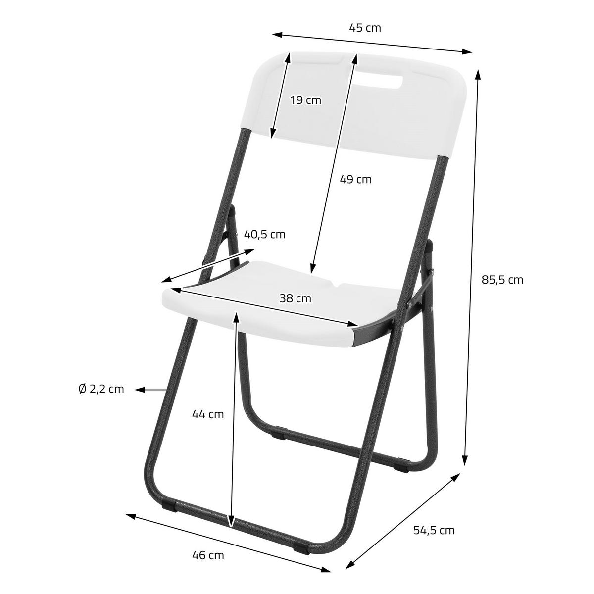KLAPPSTUHL 4er Set Weiß Kunststoff Metall - Dunkelgrau/Anthrazit, Metall (54.5/85.5/46cm) - ECD-Germany