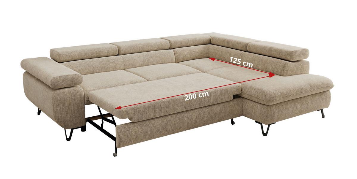ECKSOFA PABLO L Beige Schenille grob gewebt - Rechts Seite - Beige/Schwarz, Textil/Metall (273/208cm) - MKS