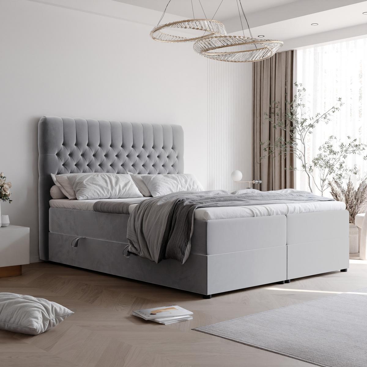 BOXBETT 200x200 cm mit Topper - Hellgrau, Holzwerkstoff/Textil (200/200cm) - Idohome