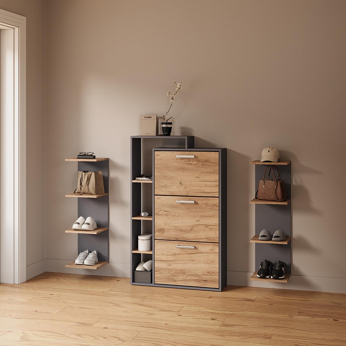WANDREGAL Vesuvio Anthrazit 30 x 95 cm 2er Set - Anthrazit, Holzwerkstoff (30/95/28cm) - Livinity®