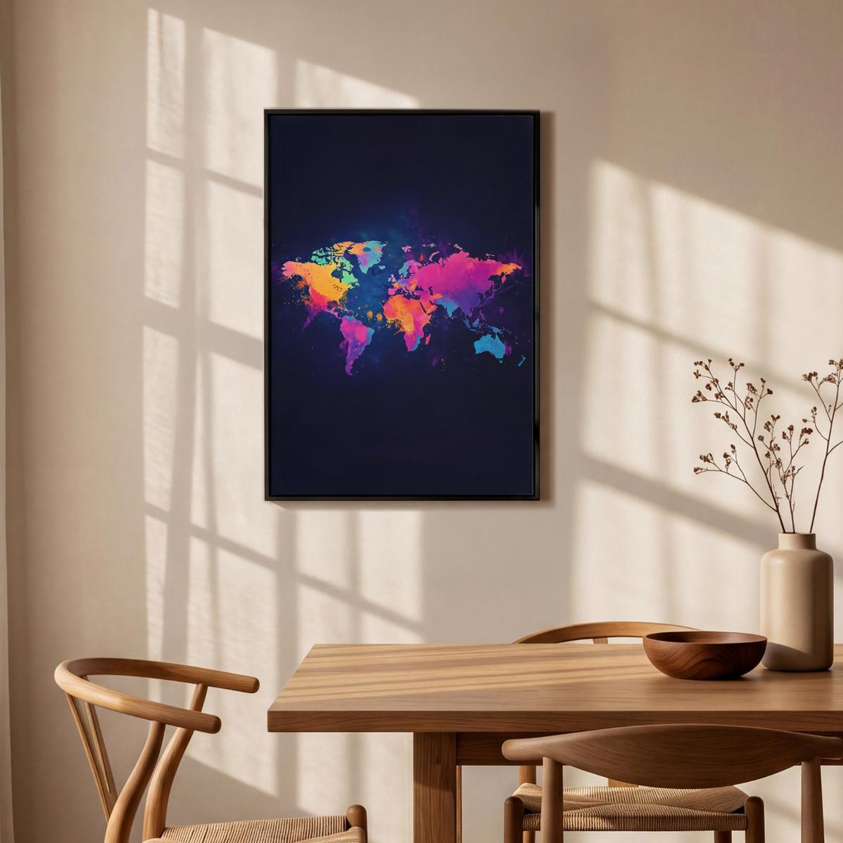 LEINWAND Bilder mit Rahmen - Weltkarte - Bunt - Graffiti - 60x90 - Multicolor, Textil (60/90cm) - MuchoWow