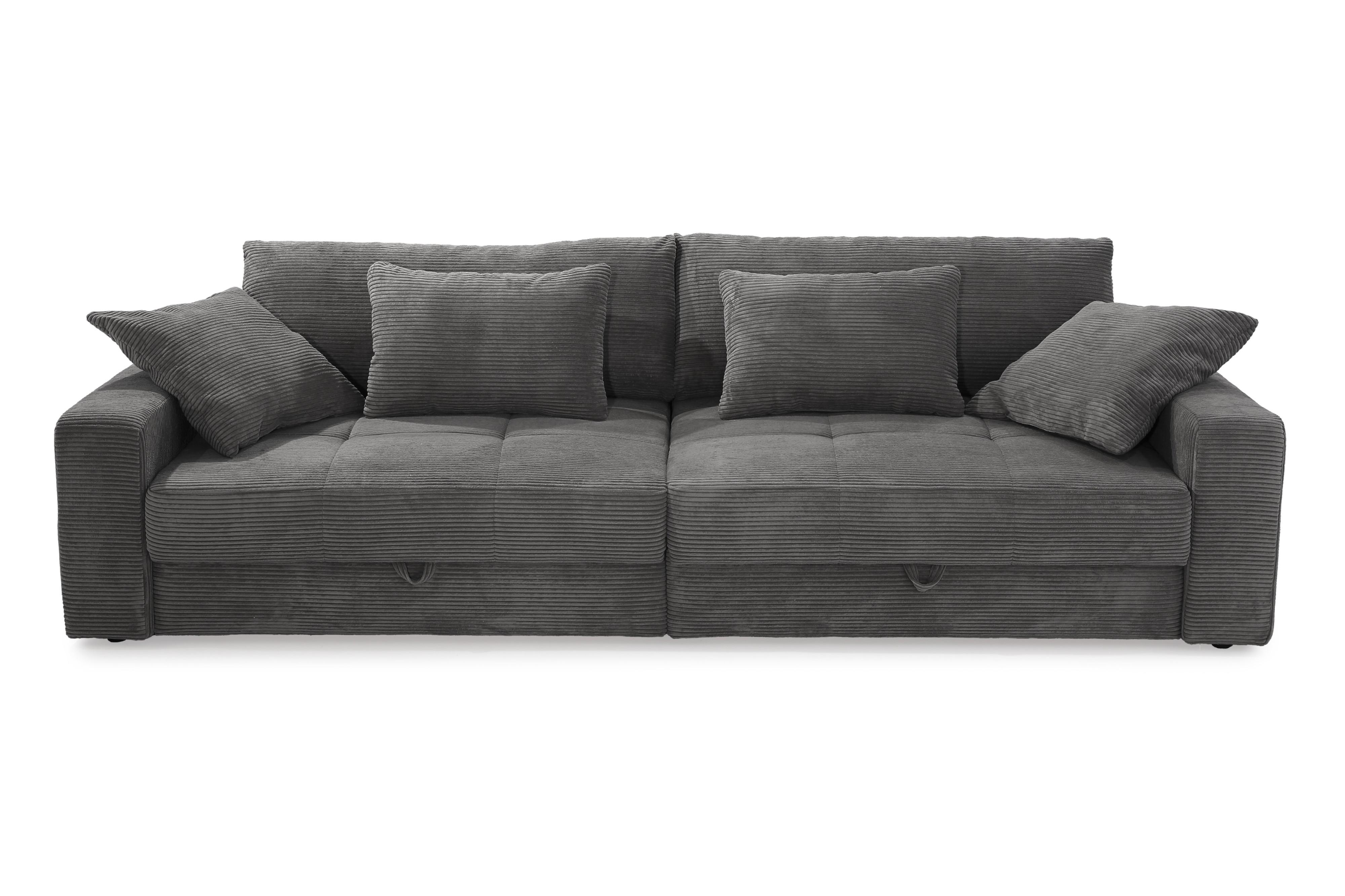 BIG-SOFA mit 2 Bettkästen, viel Stauraum, B274/T113/H84 cm, Liegefläche 103x241 cm, Cord Dunkelgrau / 15261 - Dunkelgrau/Schwarz, Kunststoff/Textil (284/84/113cm) - luma-home