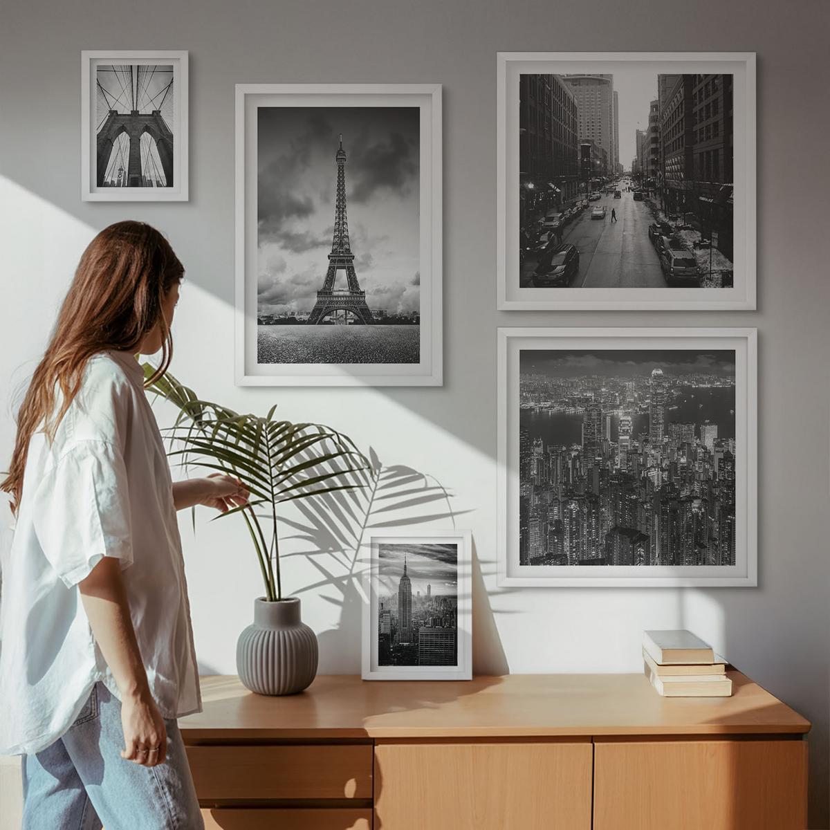 BILDER SET 5er Set - 50x50 cm & 20x30 cm & 40x60 cm Weißer Rahmen - Sommerstrände, Meereslandschaft - Weiß, Kunststoff (40/60cm) - TULUP
