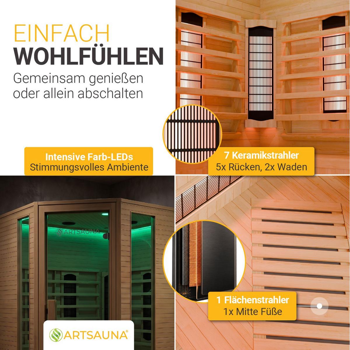 INFRAROTKABINE Nyborg E150V mit Vollspektrum-, Flächenstrahlern & Hemlockholz - Naturfarben, Holz (150/190/150cm) - Artsauna