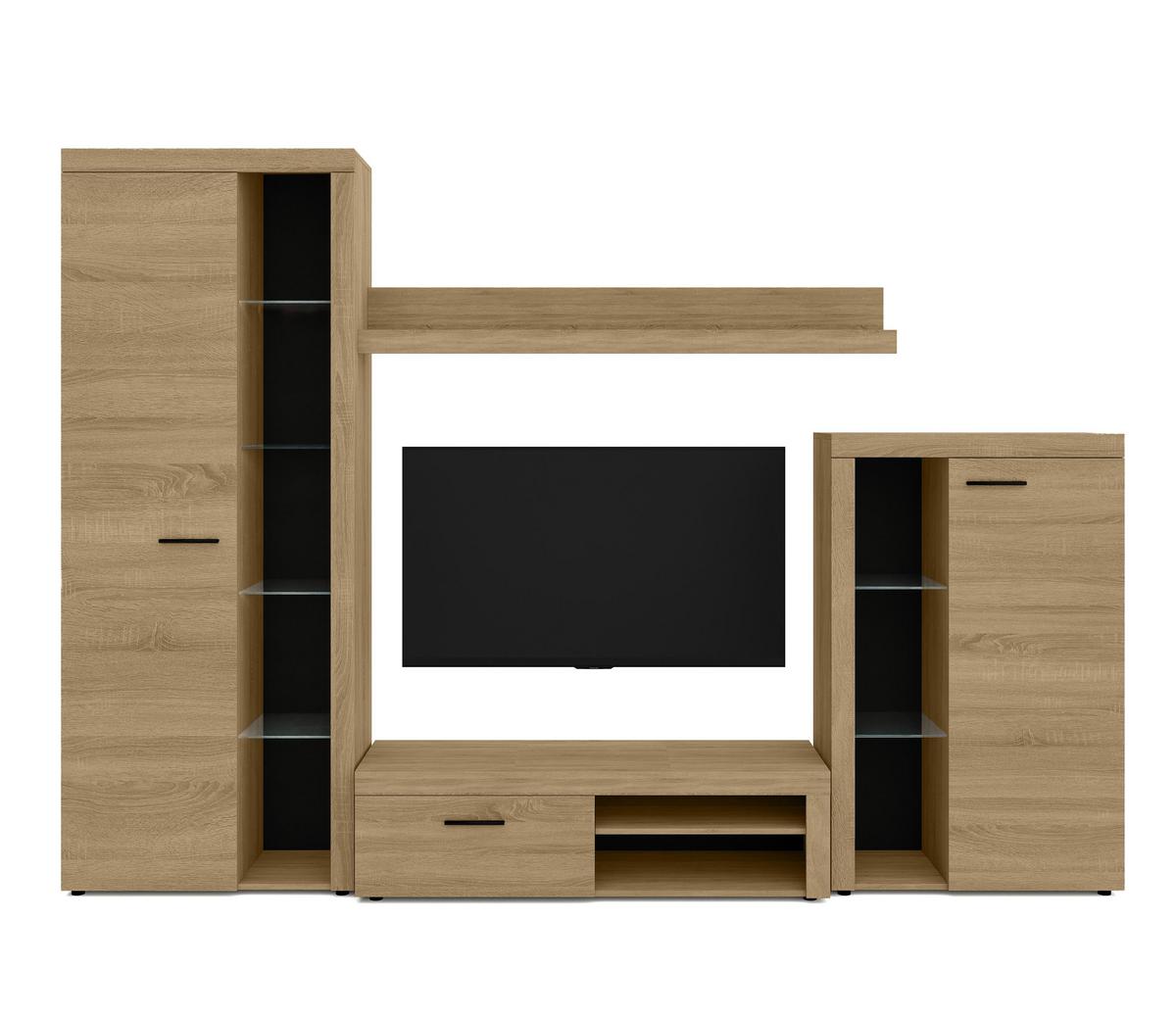 WOHNWAND Spacoro Geölte Eiche 270/190/41 cm Wohnwand Modern ohne LED - Eichefarben, Holzwerkstoff/Kunststoff (270/190/41cm) - AX Living