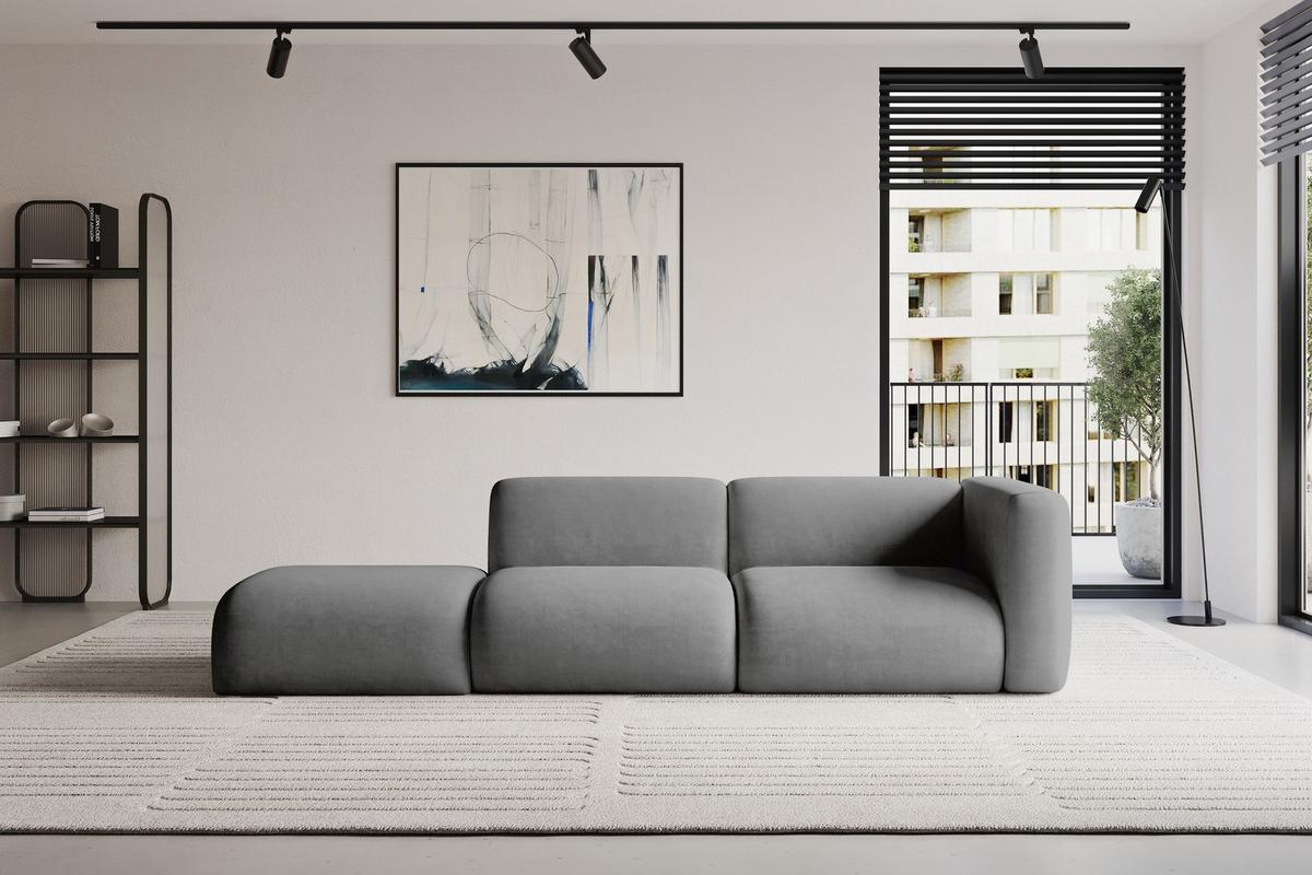 SOFA Ottomane Rechts MIRA-S3 296x89x70 Grau Velours - Schieferfarben/Schwarz, Holzwerkstoff/Kunststoff (296/70/89cm) - ALTDECOR