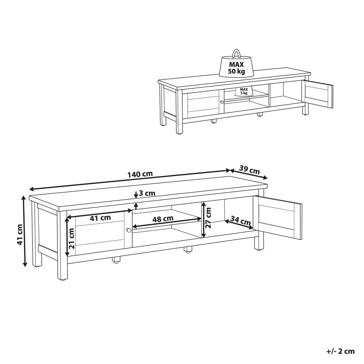 TV-MÖBEL Cremeweiß Atoca - Creme/Weiß, Holzwerkstoff (140/41/39cm) - Beliani