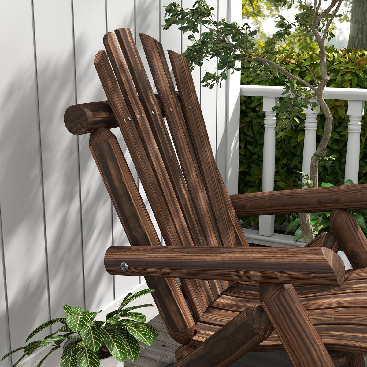 ADIRONDACK Gartenstuhl, Holzstuhl, Hochlehner, mit Armlehne, Tannenholz, Verkohlt - Dunkelbraun, Holz (68/101/83cm) - Outsunny
