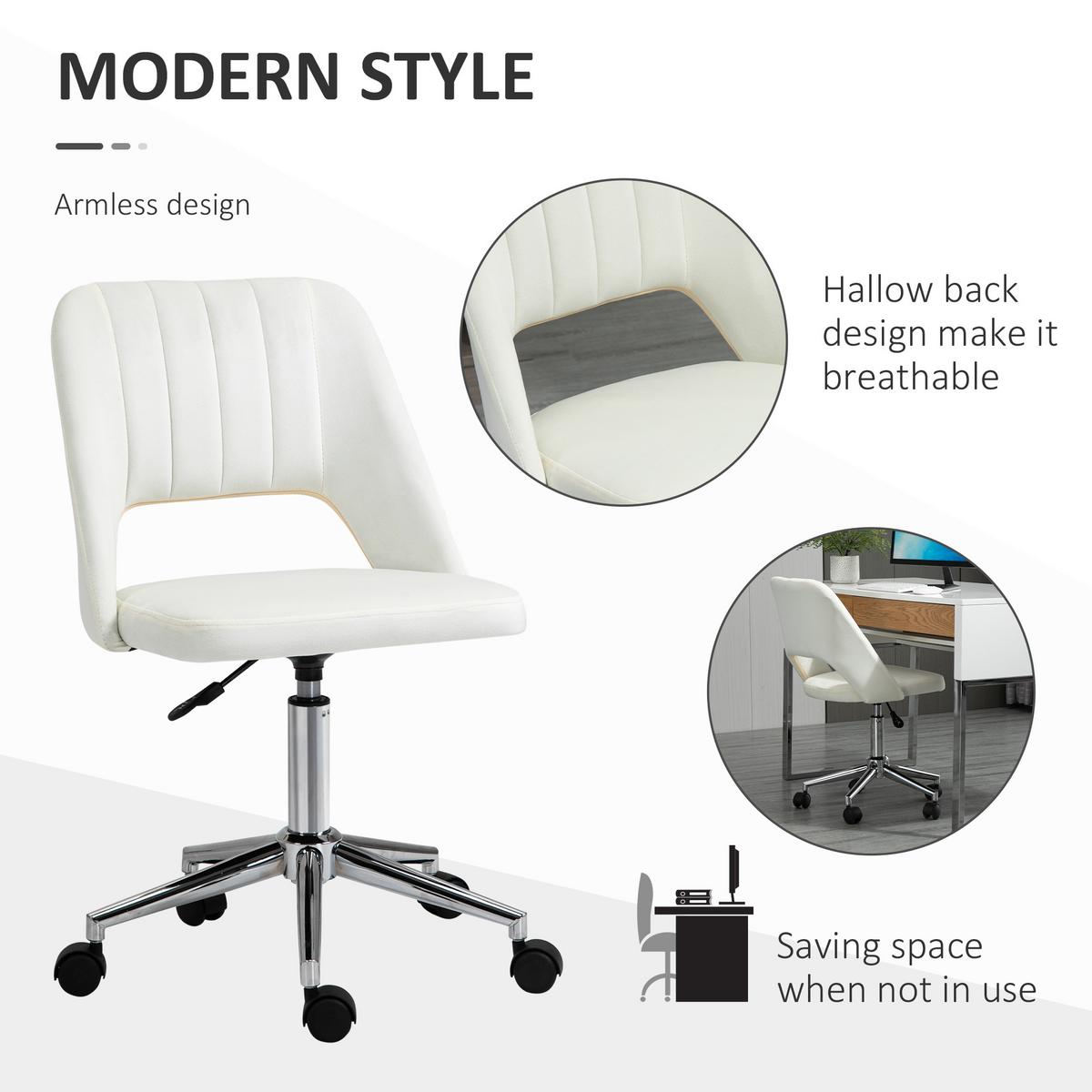 BÜROSTUHL Drehstuhl Jakobsmuschel-Form verstellbar Samtartiges Polyester - Chromfarben/Creme, Textil/Metall (60/91/49cm) - Vinsetto
