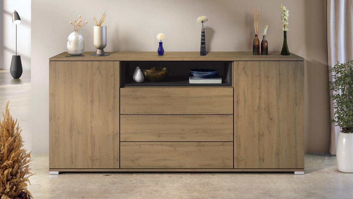 SIDEBOARD Skadu Schwarz matt - Schwarz, Holzwerkstoff (166.5/75.5/35cm) - Vladon