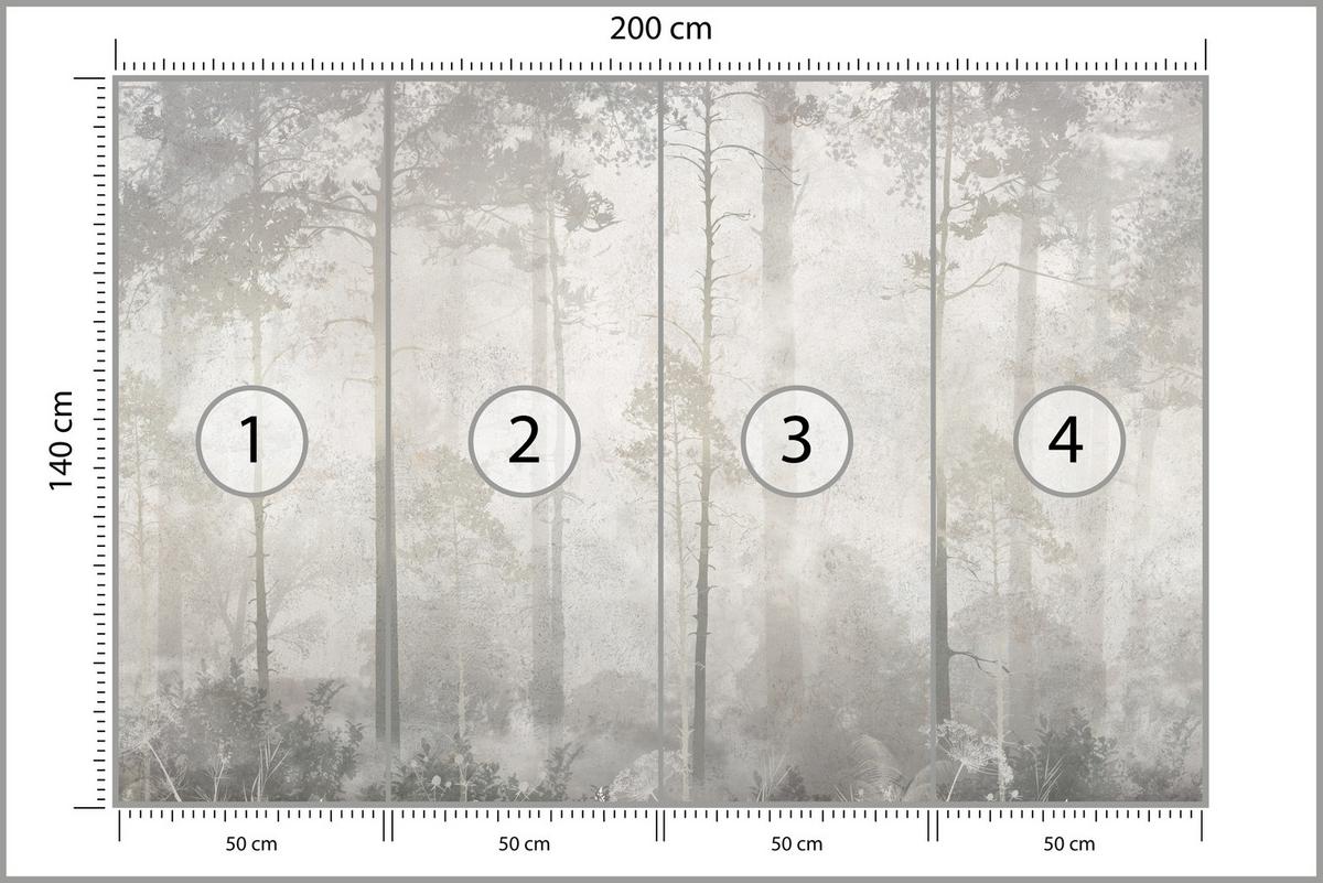FOTOTAPETE für Wohnzimmer Nebliger Wald Vintage Bäume 200x140 - Beige/Grau, Papier (200/140cm) - Muralo