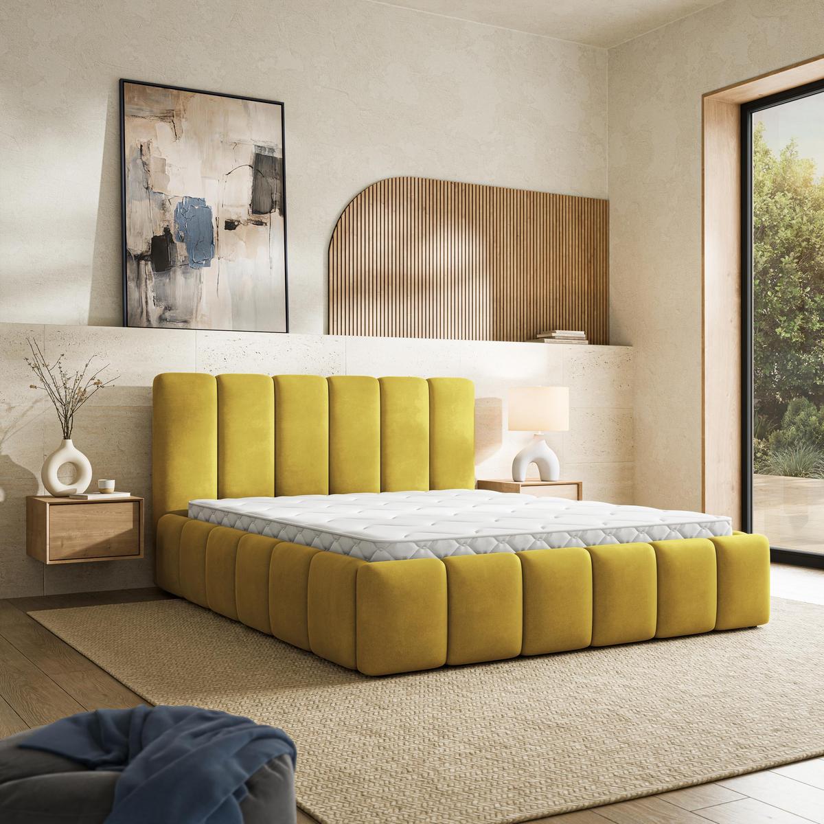POLSTERBETT RANIS 140x200 cm mit Bettkästen - Gelb - Gelb, Holz/Textil (140/200cm) - MASSENO