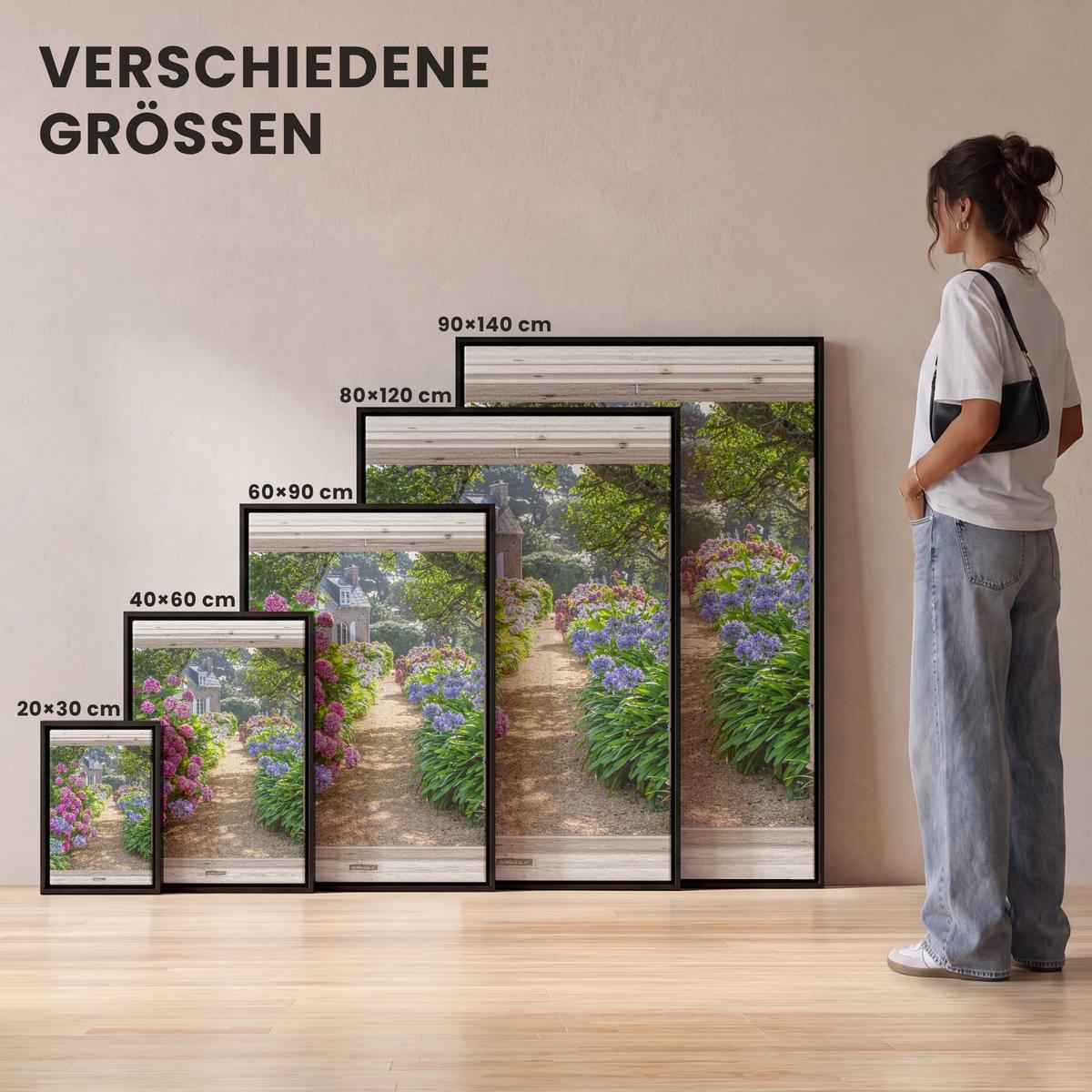LEINWAND Bilder mit Rahmen - Hortensie - Durchsichtig - Blumen - Sommer - Lila - Weg - 40x60 - Lila, Textil (40/60cm) - MuchoWow