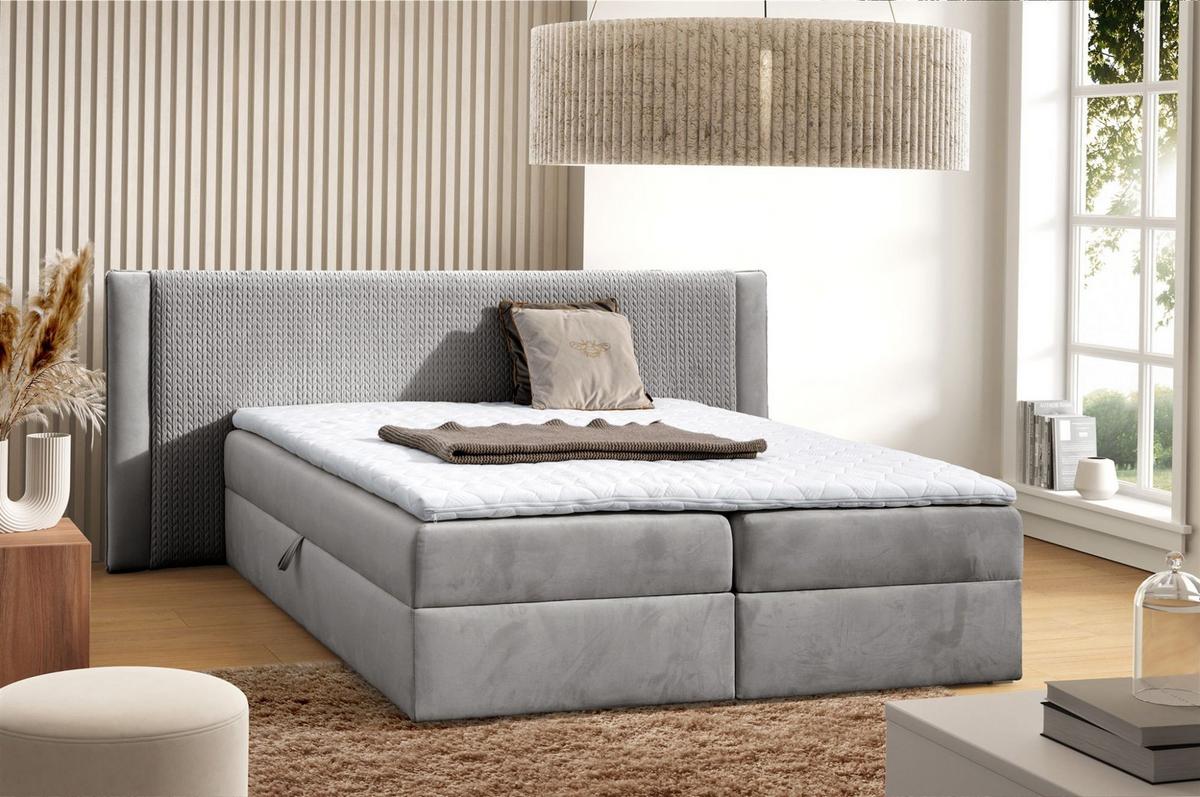 BOXBETT Cedric In Magic Velvet - Hellgrau, Holzwerkstoff/Textil (180/200cm) - Fun Möbel