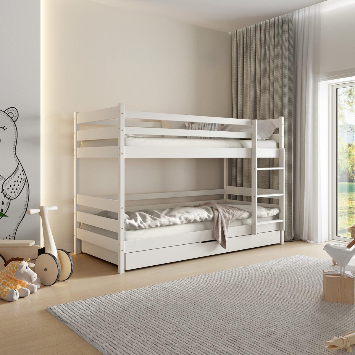 ETAGENBETT SIMBA mit Bettkasten 80x160 cm Weiß - Weiß, Holz (80/160cm) - MASSENO
