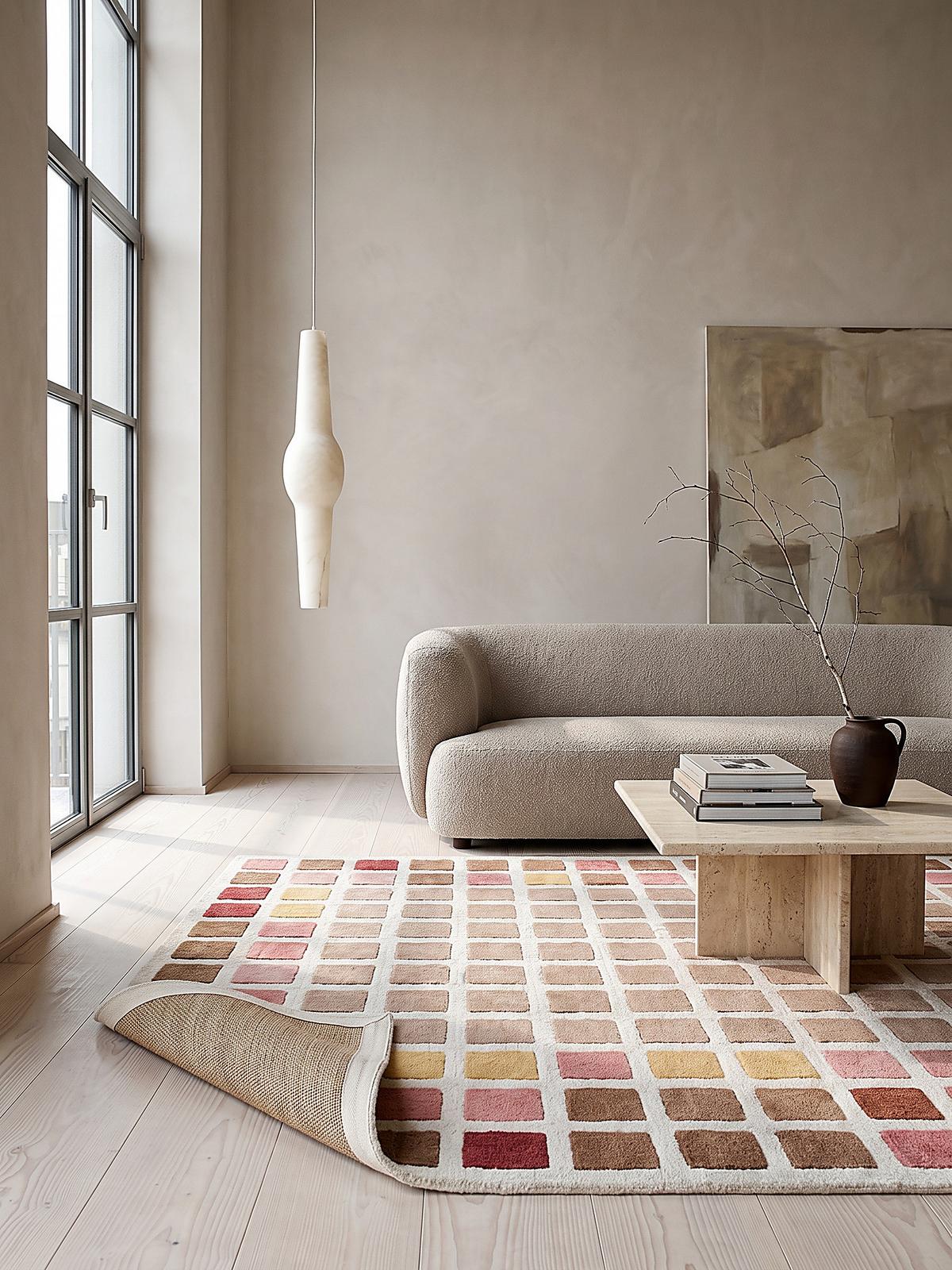 WOLLTEPPICH handgetuftet HAMPS, Quadratraster, Rosa, 200 x 290 cm - Rosa, Textil (200/290cm) - KADIMA DESIGN