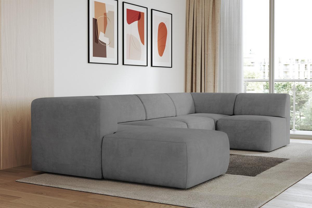 WOHNLANDSCHAFT Ottomane Links MOVO-L 345x180x78 cm Grau Velours - Taupe, Holzwerkstoff/Kunststoff (345/78/180cm) - ALTDECOR