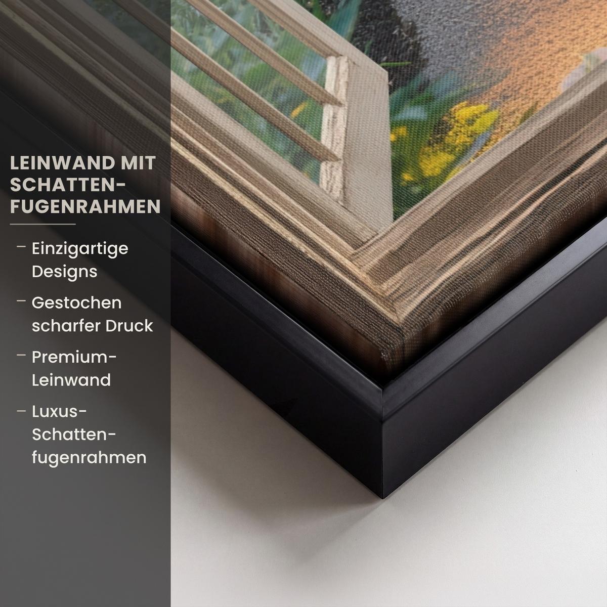 LEINWAND Bilder mit Rahmen - Aussicht - Blumen - Natur - Sonne - Weg - 60x80 - Hellgelb, Textil (60/80cm) - MuchoWow