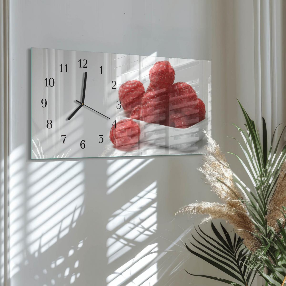 WANDUHR aus Glas 60x30 cm - Himbeeren - Rot, Glas (60/30/0.4cm) - TULUP