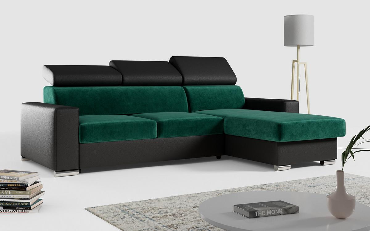 ECKSOFA FOX-L Dunkelgrün/Schwarz - Dunkelgrün/Silberfarben, Kunststoff/Textil (242/168cm) - MKS