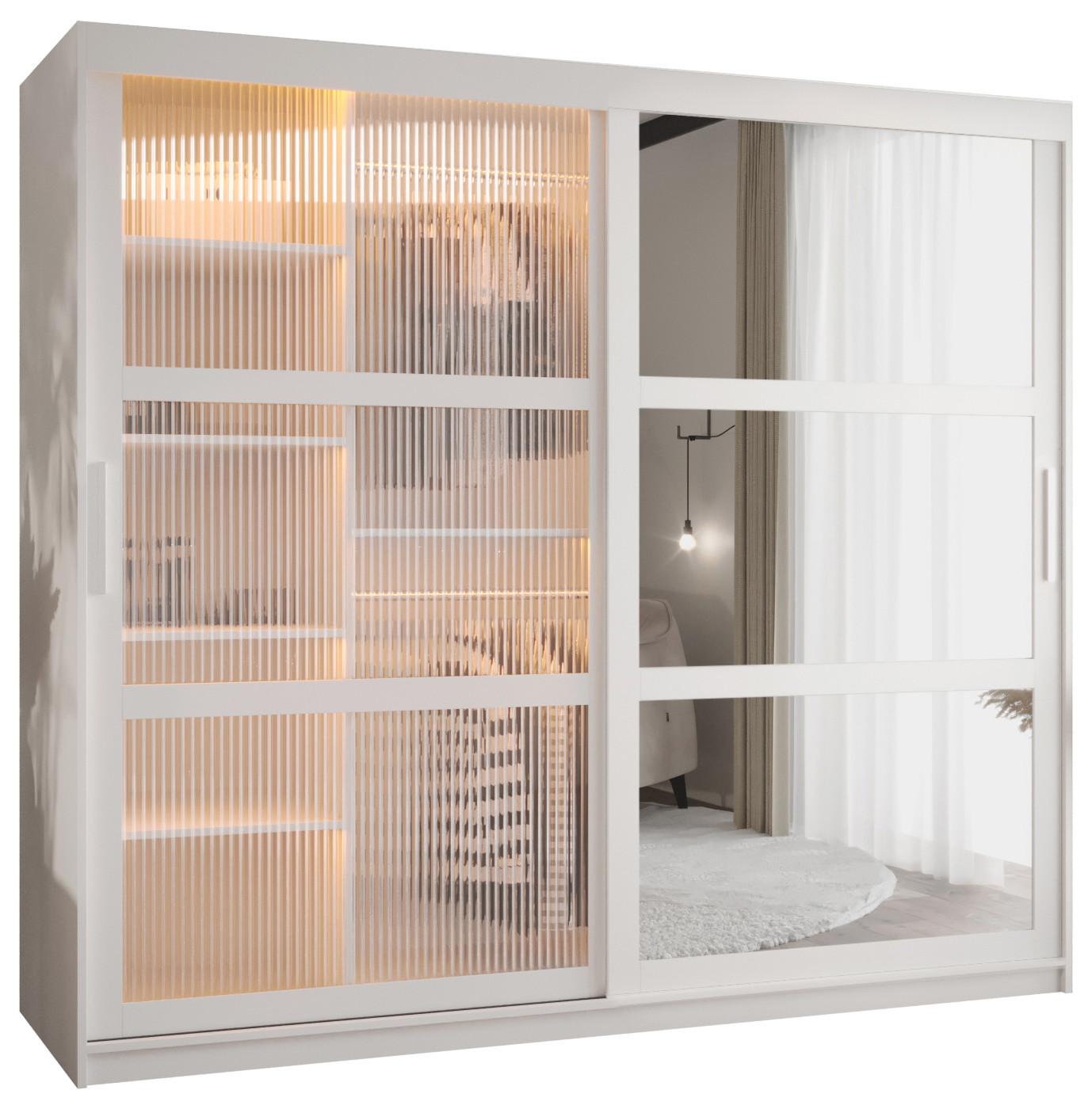 SCHWEBETÜRENSCHRANK 200/200/62 2-türig - Silberfarben/Weiß, Holz/Kunststoff (200/200/62cm) - Abiks Möbel