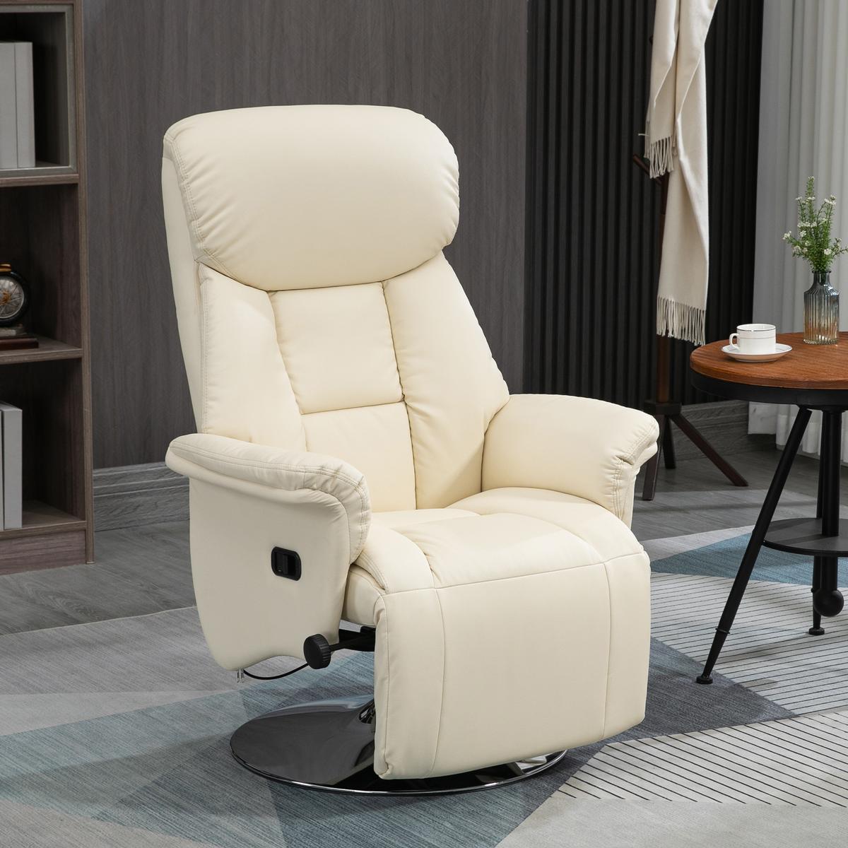 RELAXSESSEL Kunstleder Stahl Cremeweiß - Chromfarben/Creme, Kunststoff/Metall (78/109/80cm) - HOMCOM