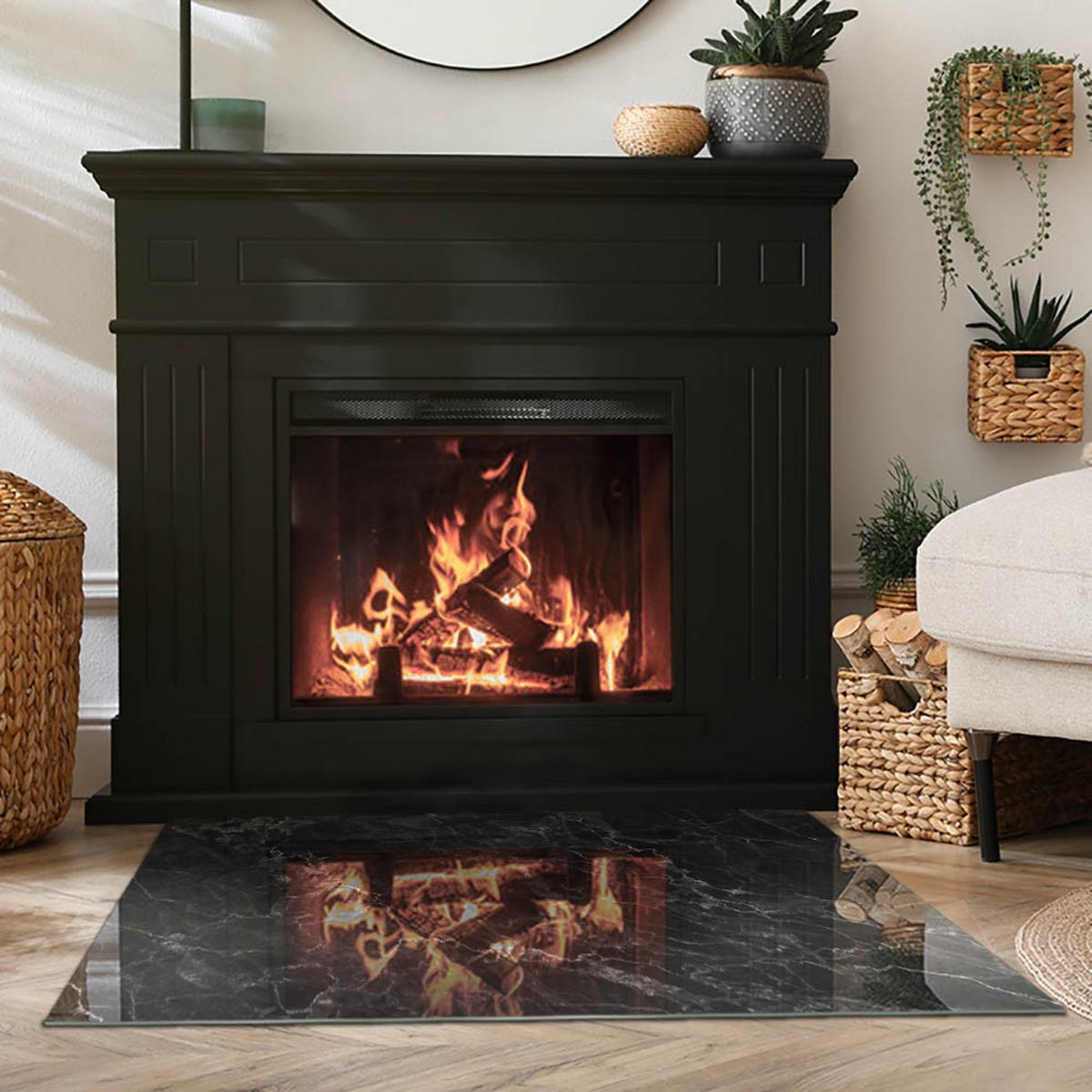 GLASPLATTE für Kamin 100x70 cm - Schwarz, Glas (100/70/0.4cm) - TULUP