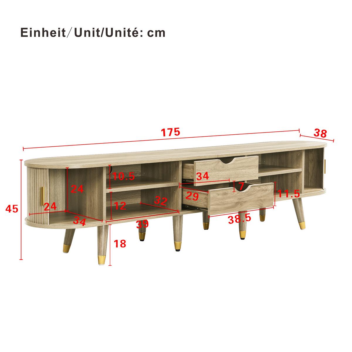 TV-LOWBOARD Oval 175 cm in Eiche-Optik - Weiß, Holzwerkstoff (175/45/38cm) - Urban Meuble