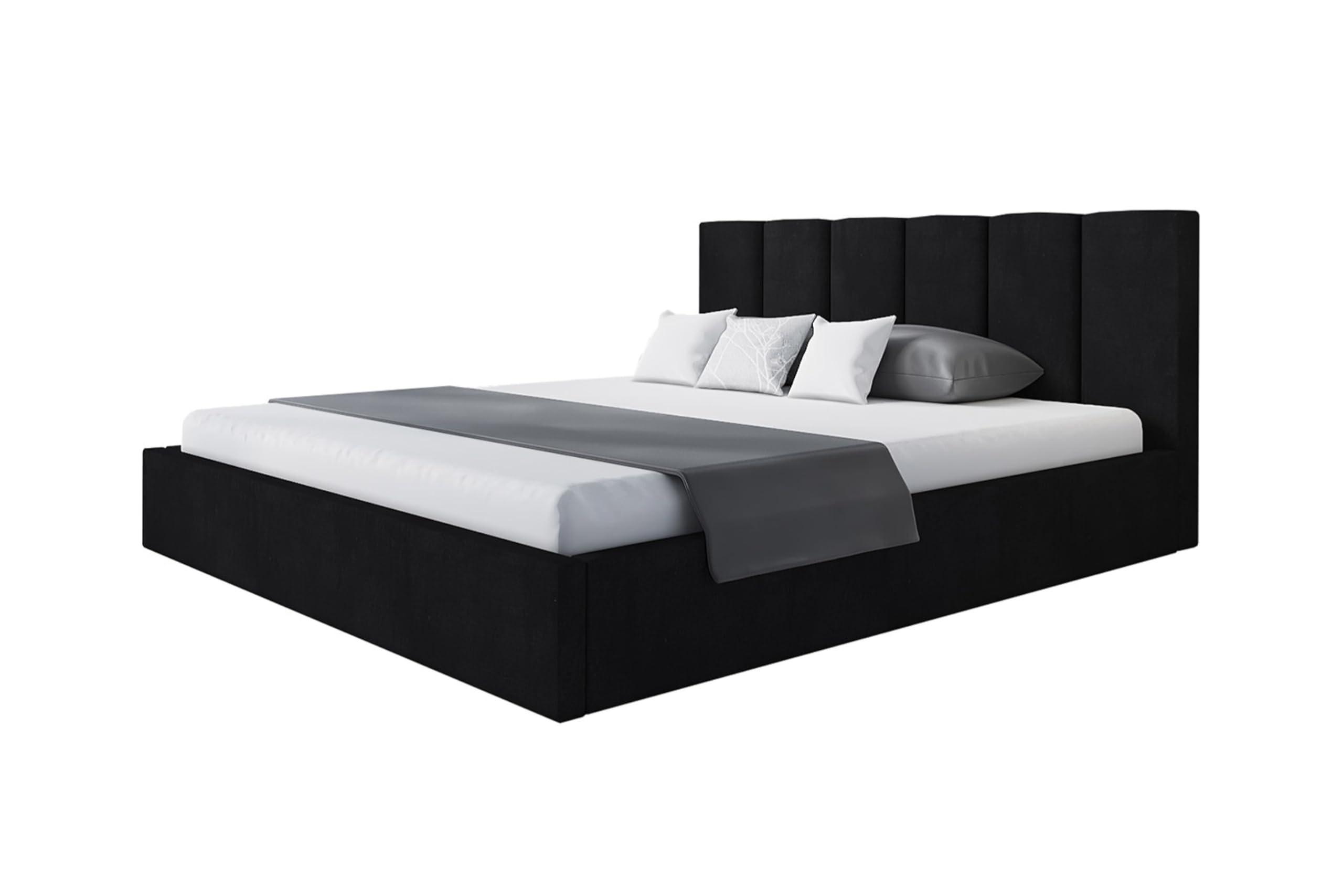BETT 180x200 - Polsterbett mit Bettkasten und Metallrahmen - Modern Betten - Weicher Jasminstoff - Kollektion Tokio, Schwarz - Schwarz, Holz/Textil (180/200cm) - Alpi-Möbel