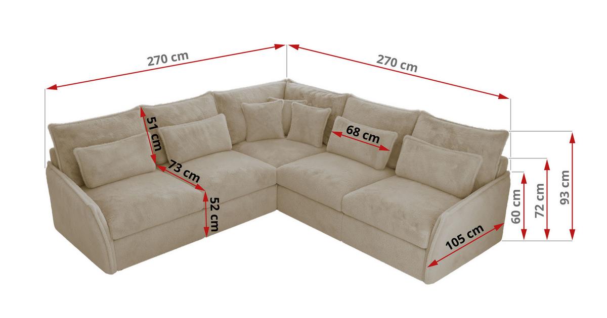ECKSOFA VERSO L Creme Plüsch - Creme/Schwarz, Kunststoff/Textil (270/270cm) - MKS