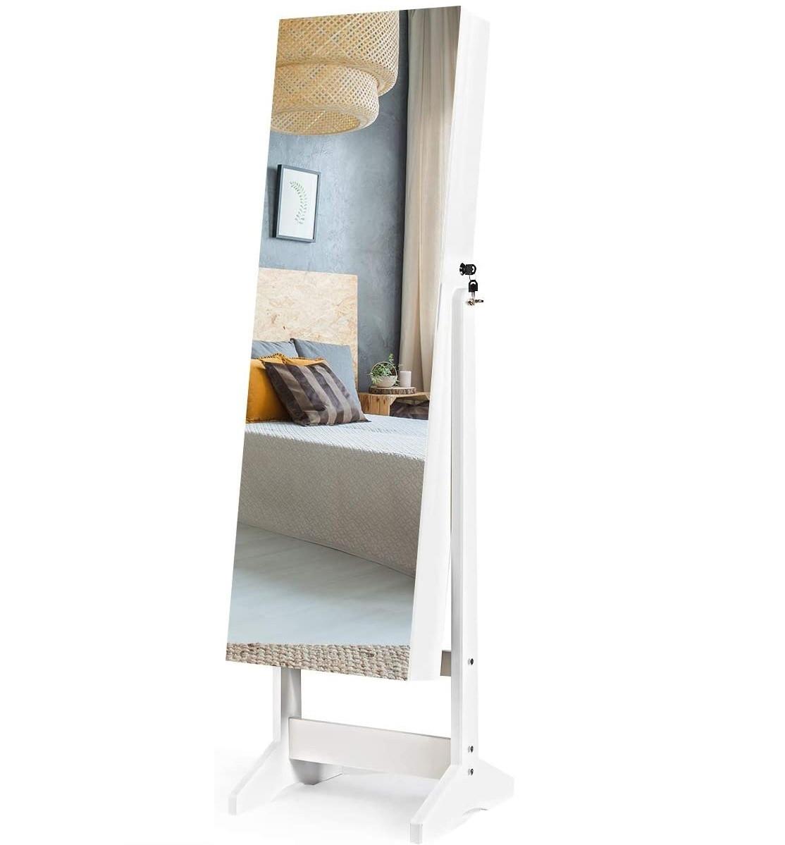 SCHMUCKSCHRANK abschließbar Weiß - Weiß, Holz (41/146/37cm) - COSTWAY