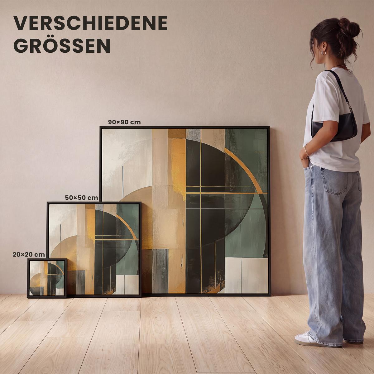 LEINWAND Bilder mit Rahmen - Abstrakt - Gold - Bronze - Grün - Formen - Modern - 90x90 - Multicolor, Textil (90/90cm) - MuchoWow