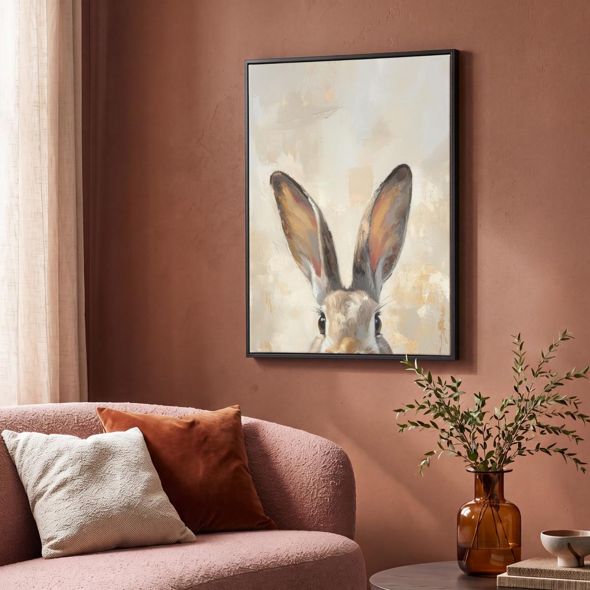 LEINWAND Bilder mit Rahmen - Hase - Ohren - Braun - 70x100 - Beige, Textil (70/100cm) - MuchoWow