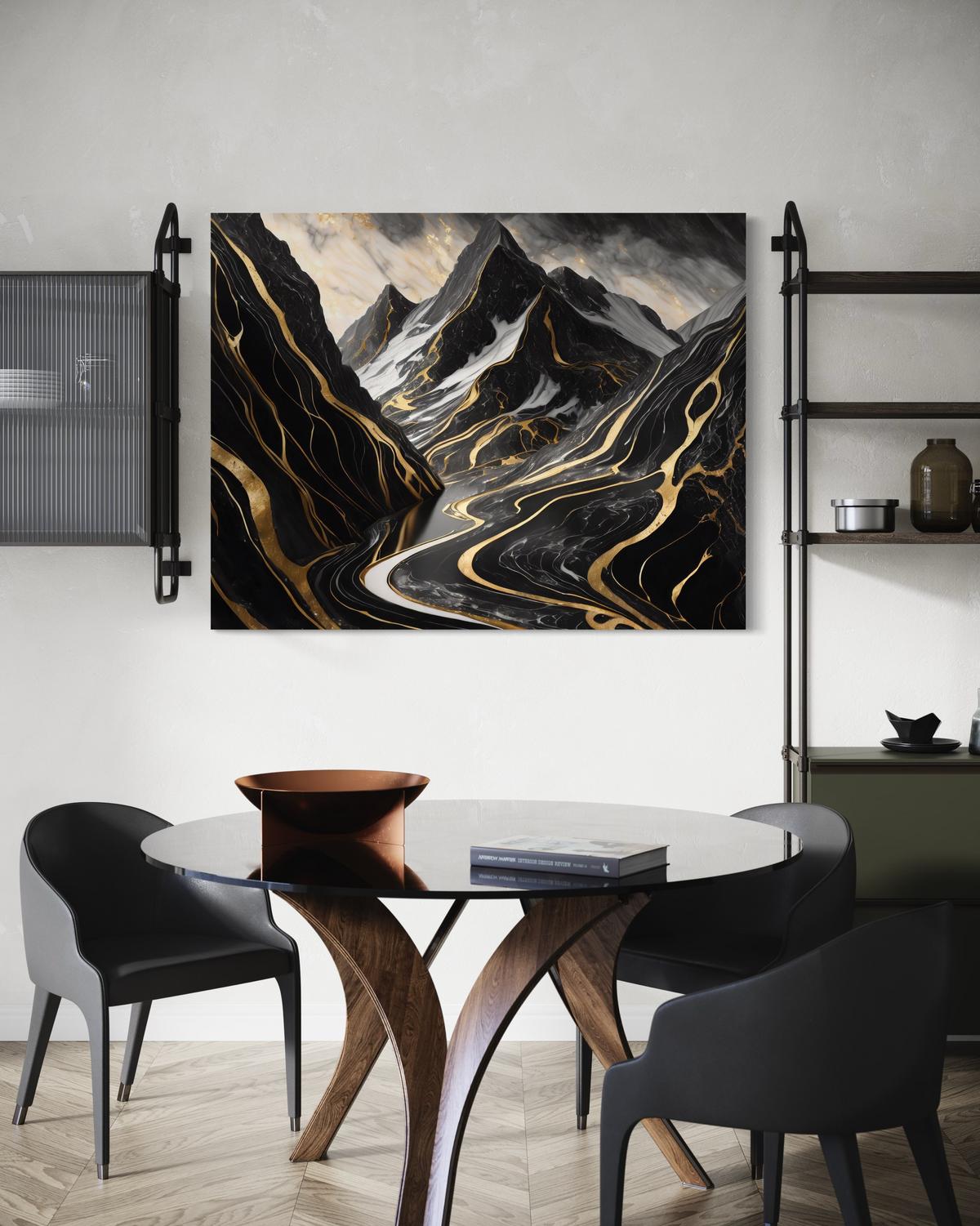 WANDBILD berge abstraktion glamour - Schwarz, Textil (60/40cm) - Feeby