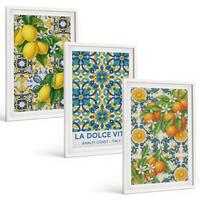 BILDER SET 3er Set - 40x60 cm Weißer Rahmen - Zitronen, Orangen, Blumen, Italien - Weiß, Kunststoff (40/60cm) - TULUP