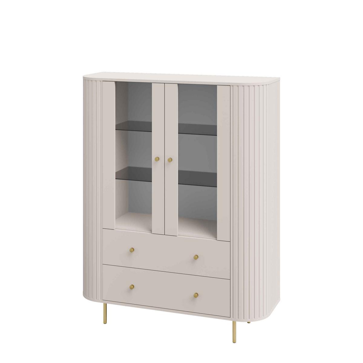 VITRINE BOLLA 155 / 123 cm in Beige - Beige, Holzwerkstoff (123/155/42.3cm) - MASSENO